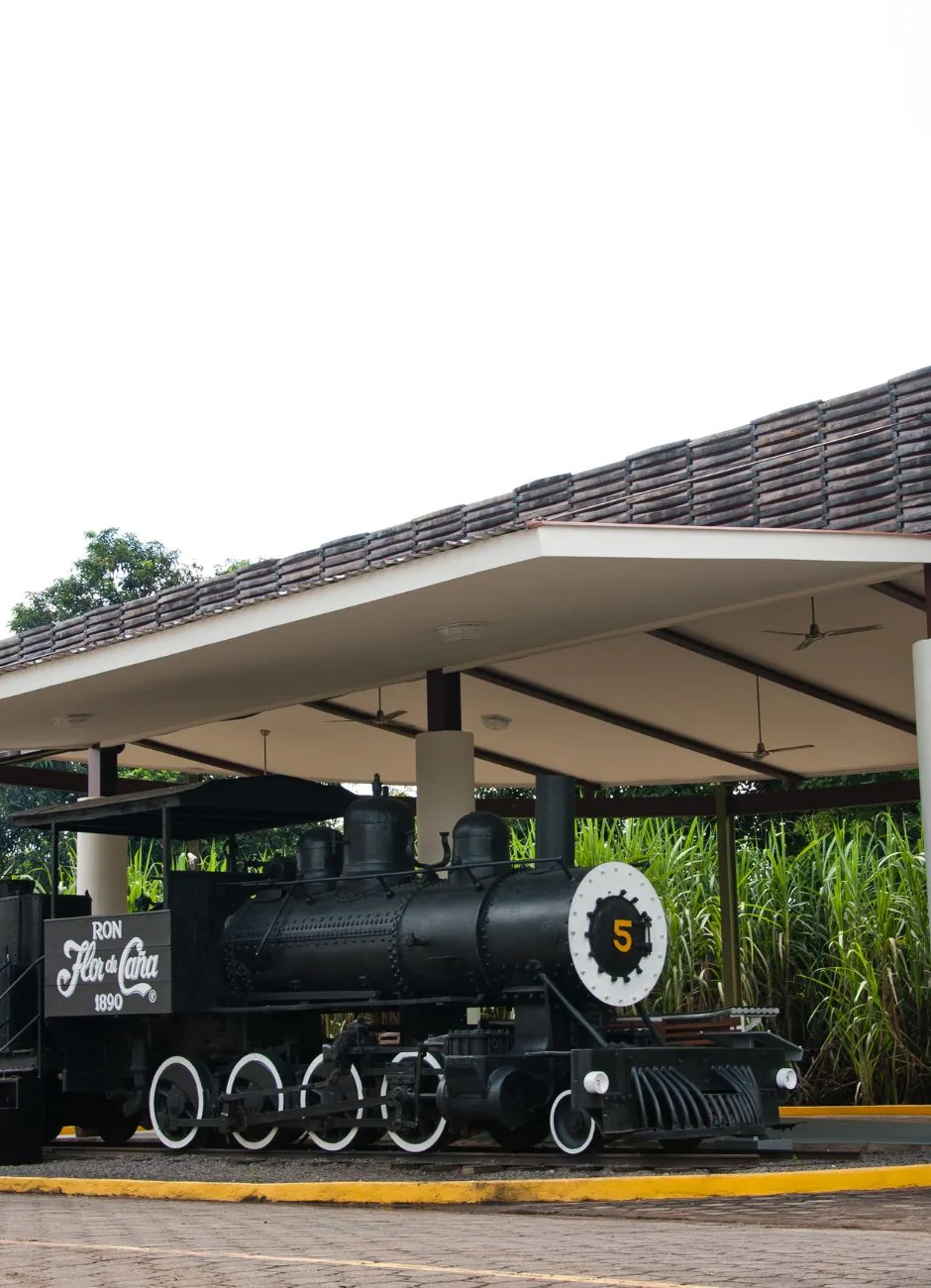 Historic steam locomotive at the Flor de Caña distillery, Chichigalpa